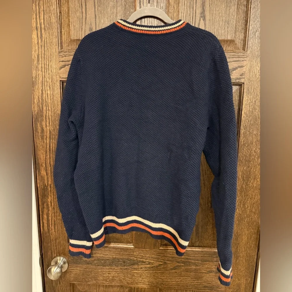 J. Crew Rugged Merino Crewneck Sweater Men’s Large Navy Stripe Collar Preppy